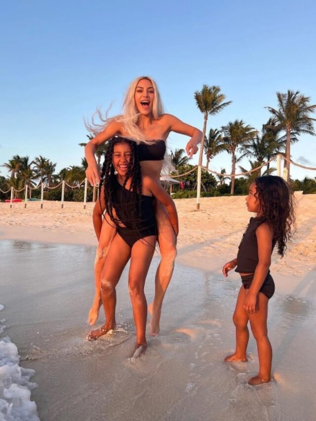 Kim Kardashian shares pics from beach photo shoot with her kids